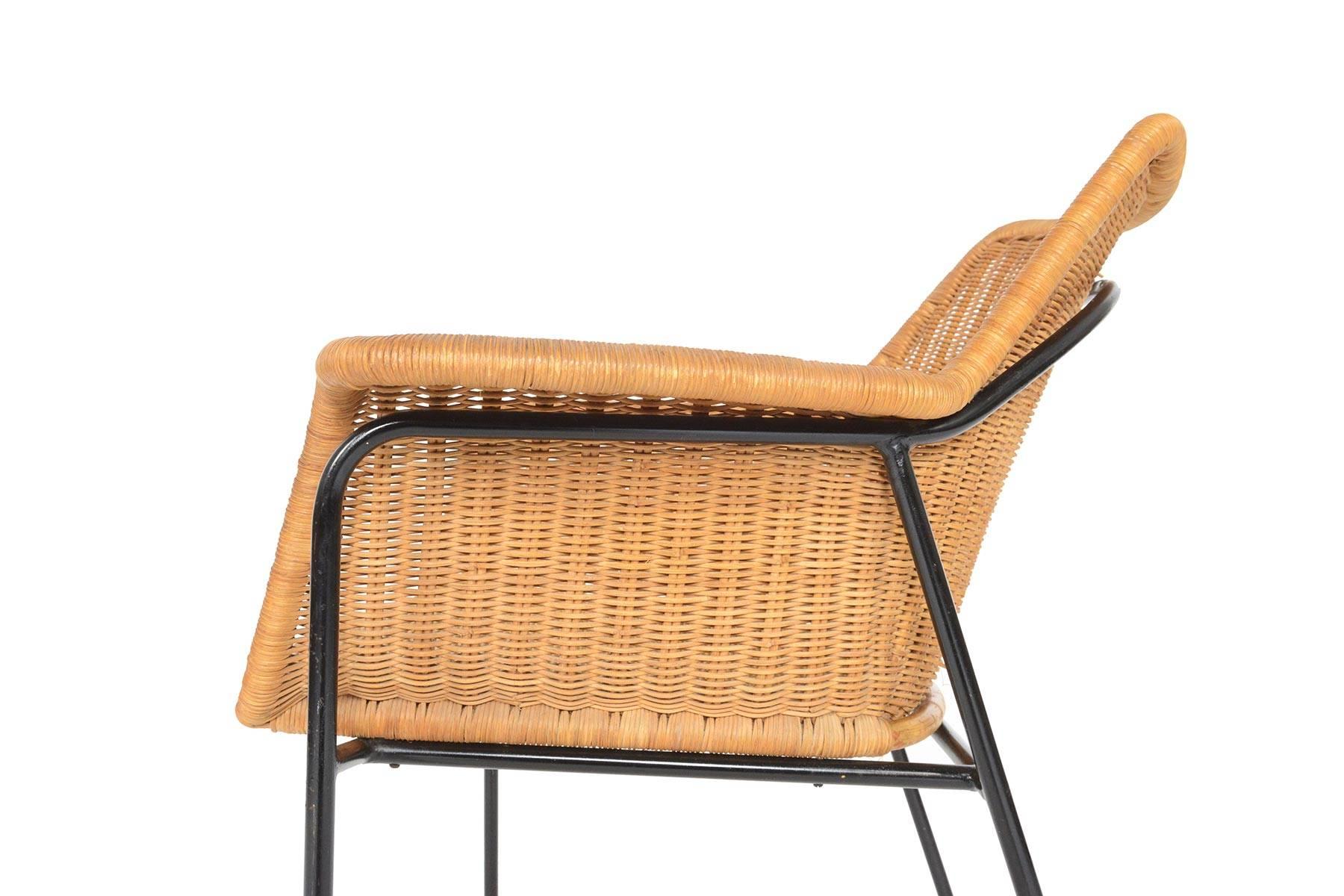 Danish Modern Wicker and Iron Lounge Chair 3