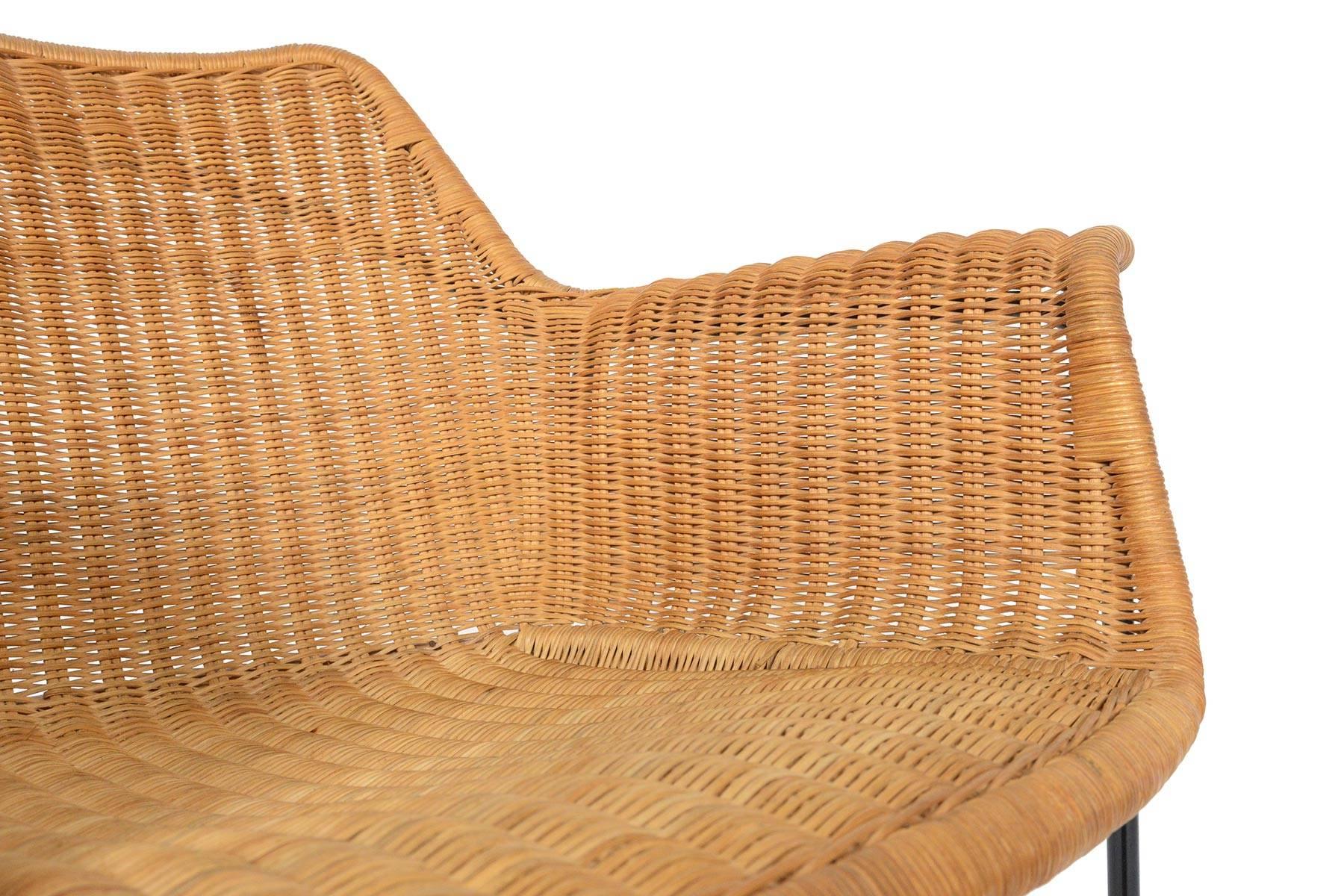 Scandinavian Modern Danish Modern Wicker and Iron Lounge Chair