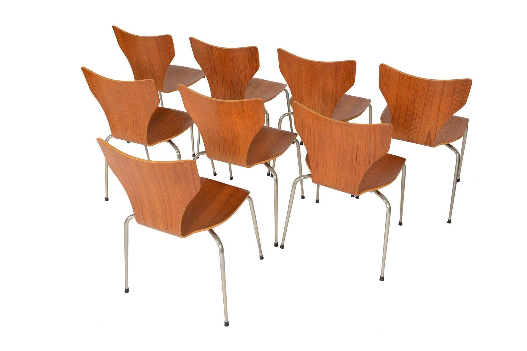 20th Century Set of Eight Danish Modern Teak Stacking Dining Chairs