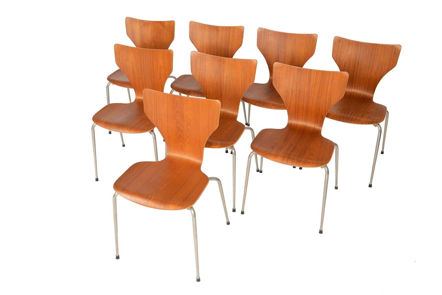 Scandinavian Modern Set of Eight Danish Modern Teak Stacking Dining Chairs