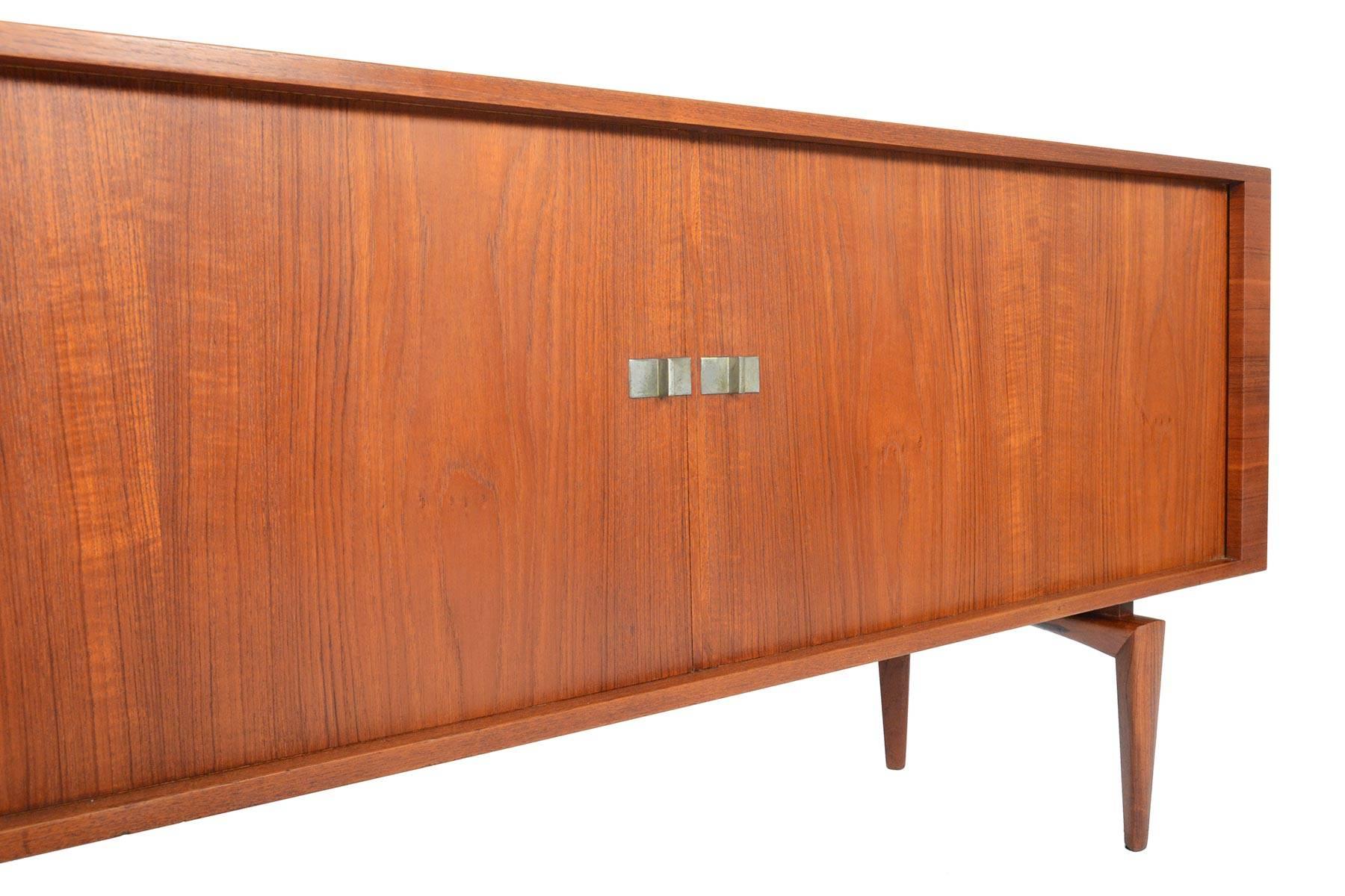 Large Refinished Teak Tambour Credenza by H.W. Klein for Bramin 1