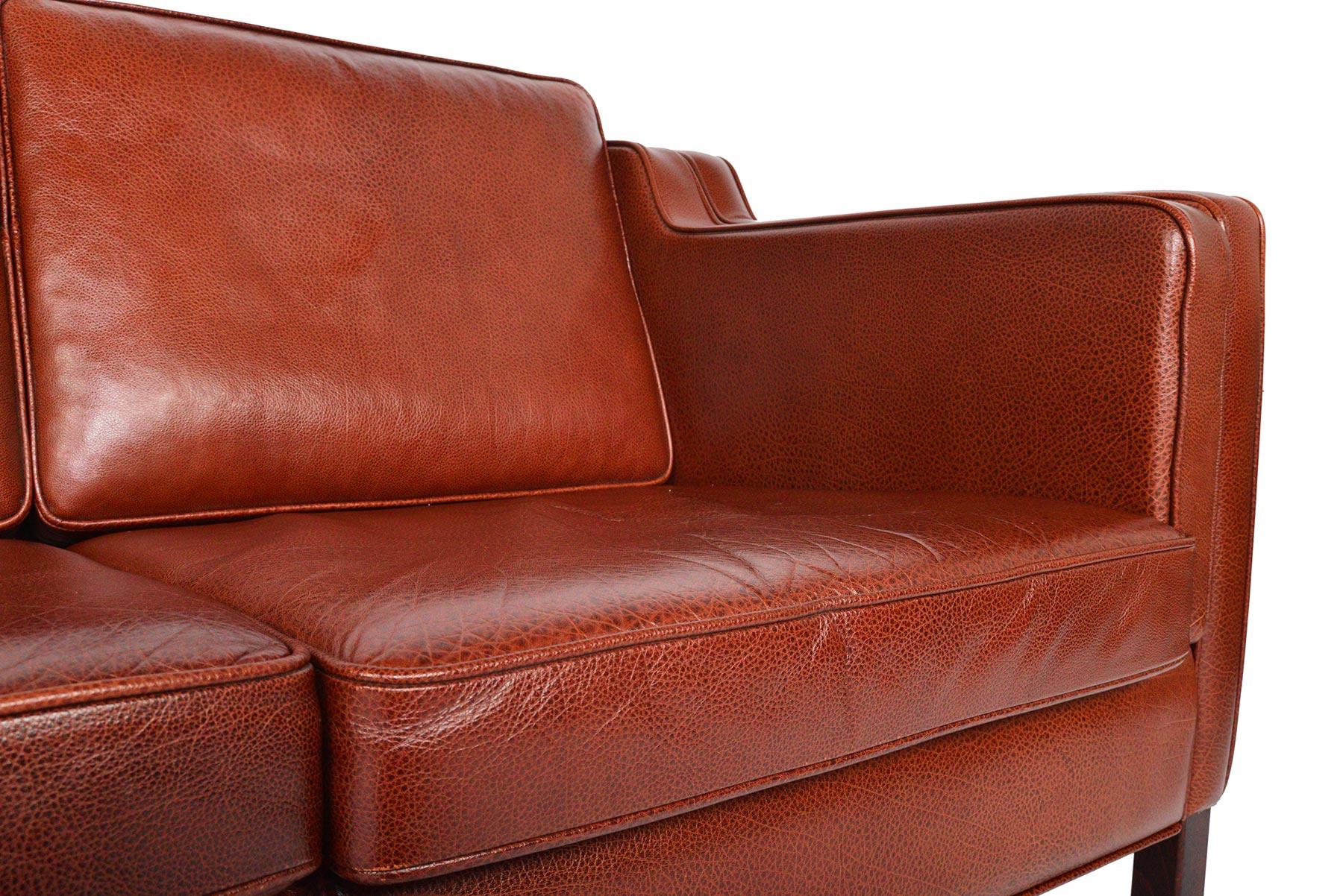 20th Century Danish Modern Three-Seat Sofa in Rust Red Leather