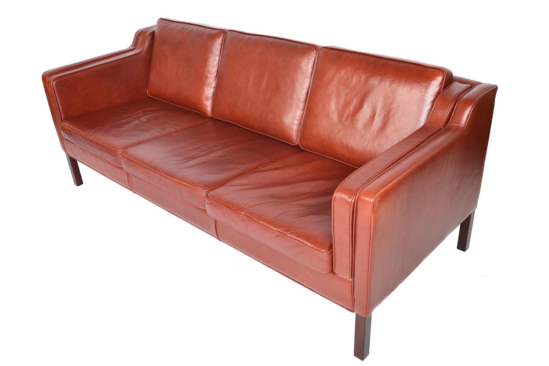Danish Modern Three-Seat Sofa in Rust Red Leather 1