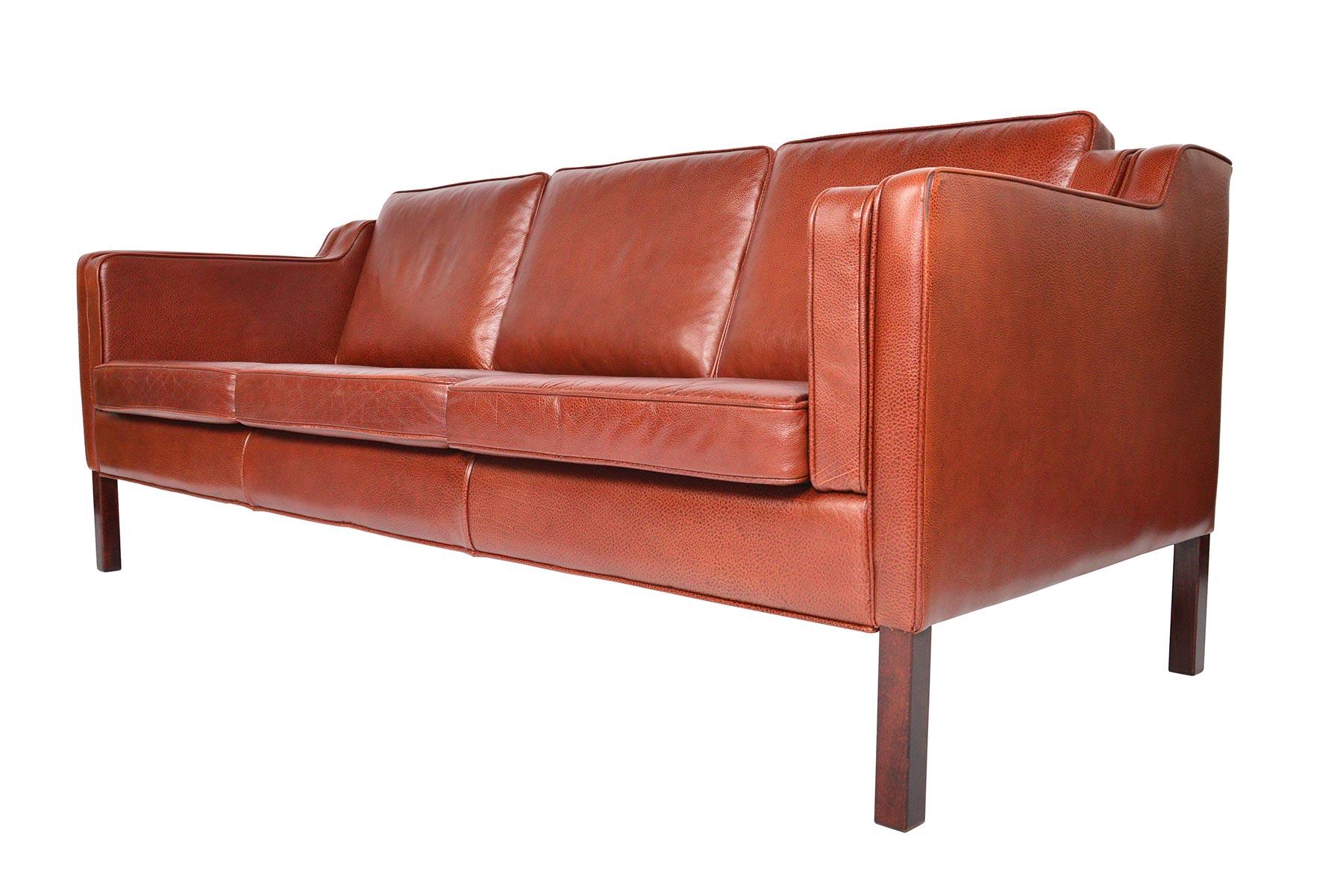 Danish Modern Three-Seat Sofa in Rust Red Leather 2