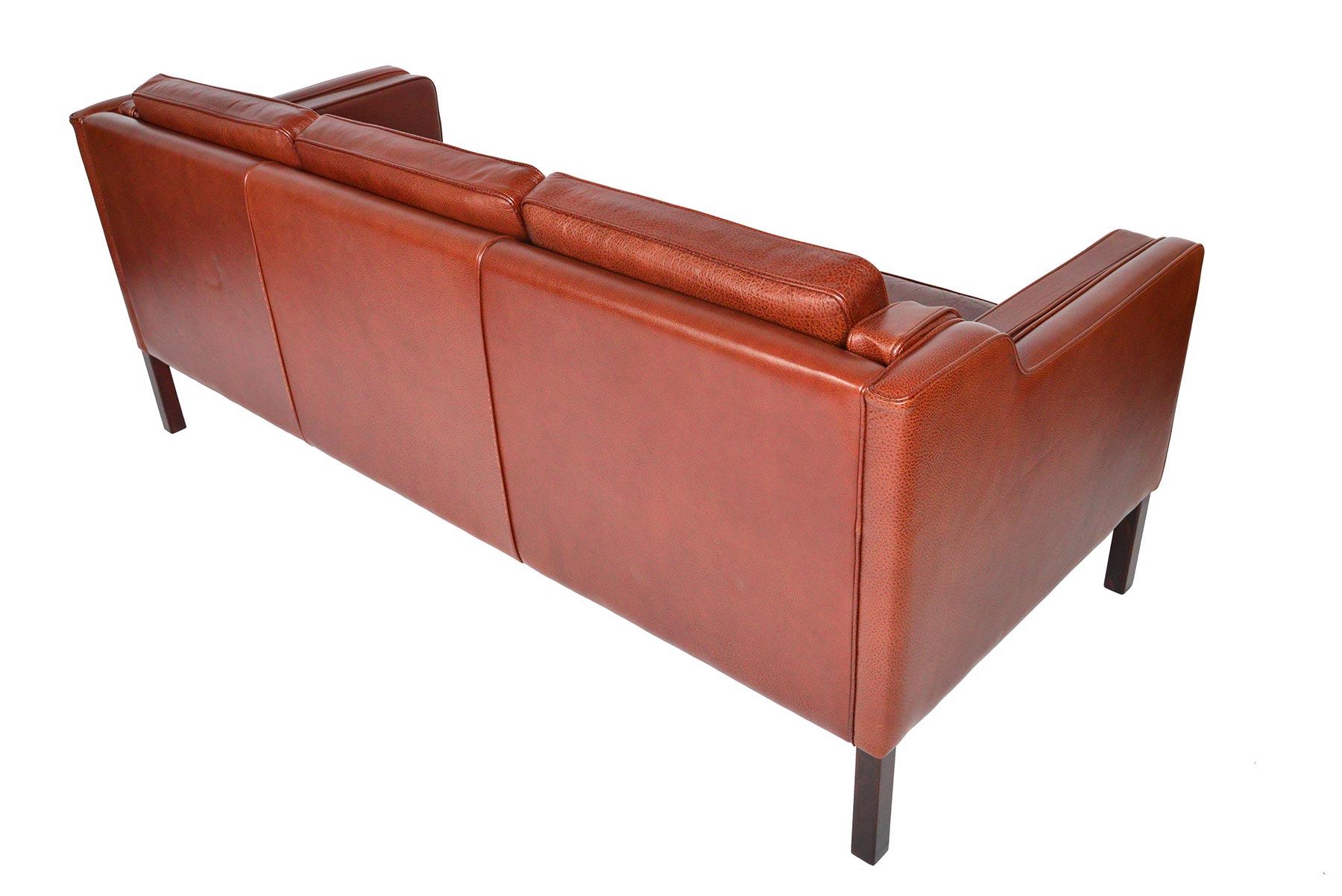 Danish Modern Three-Seat Sofa in Rust Red Leather 4