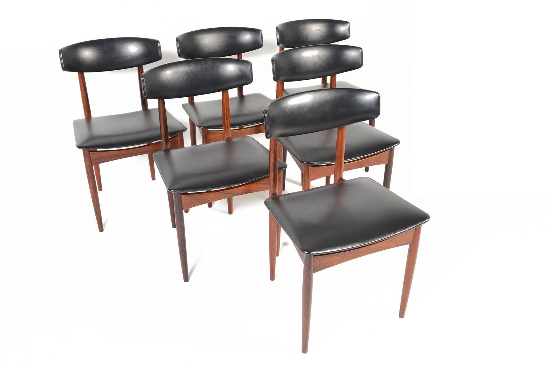 Scandinavian Modern Set of Six Kofod-Larsen Style Rosewood Dining Chairs
