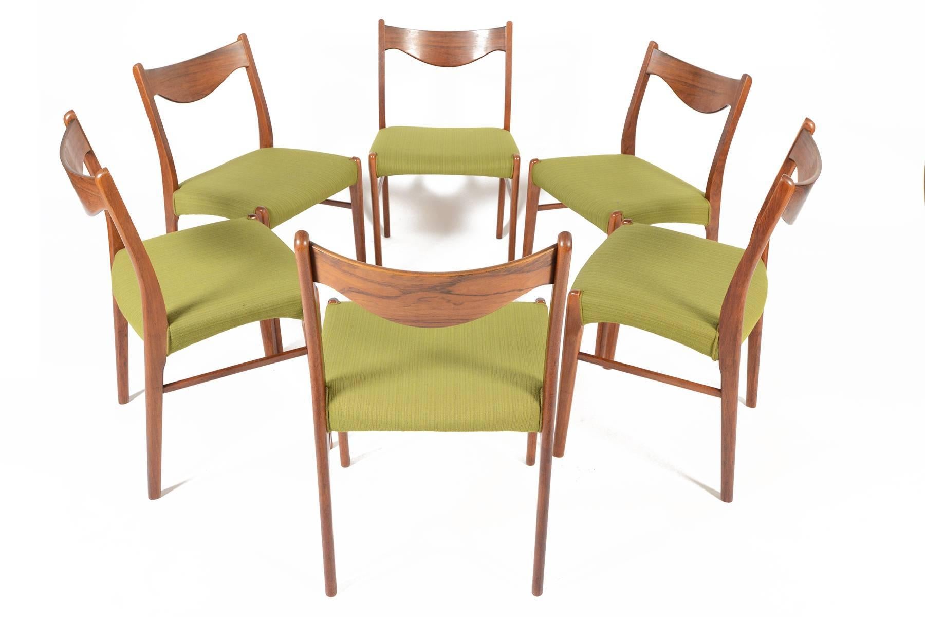 Scandinavian Modern Set of Six Arne Wahl Iverson Rosewood Dining Chairs 