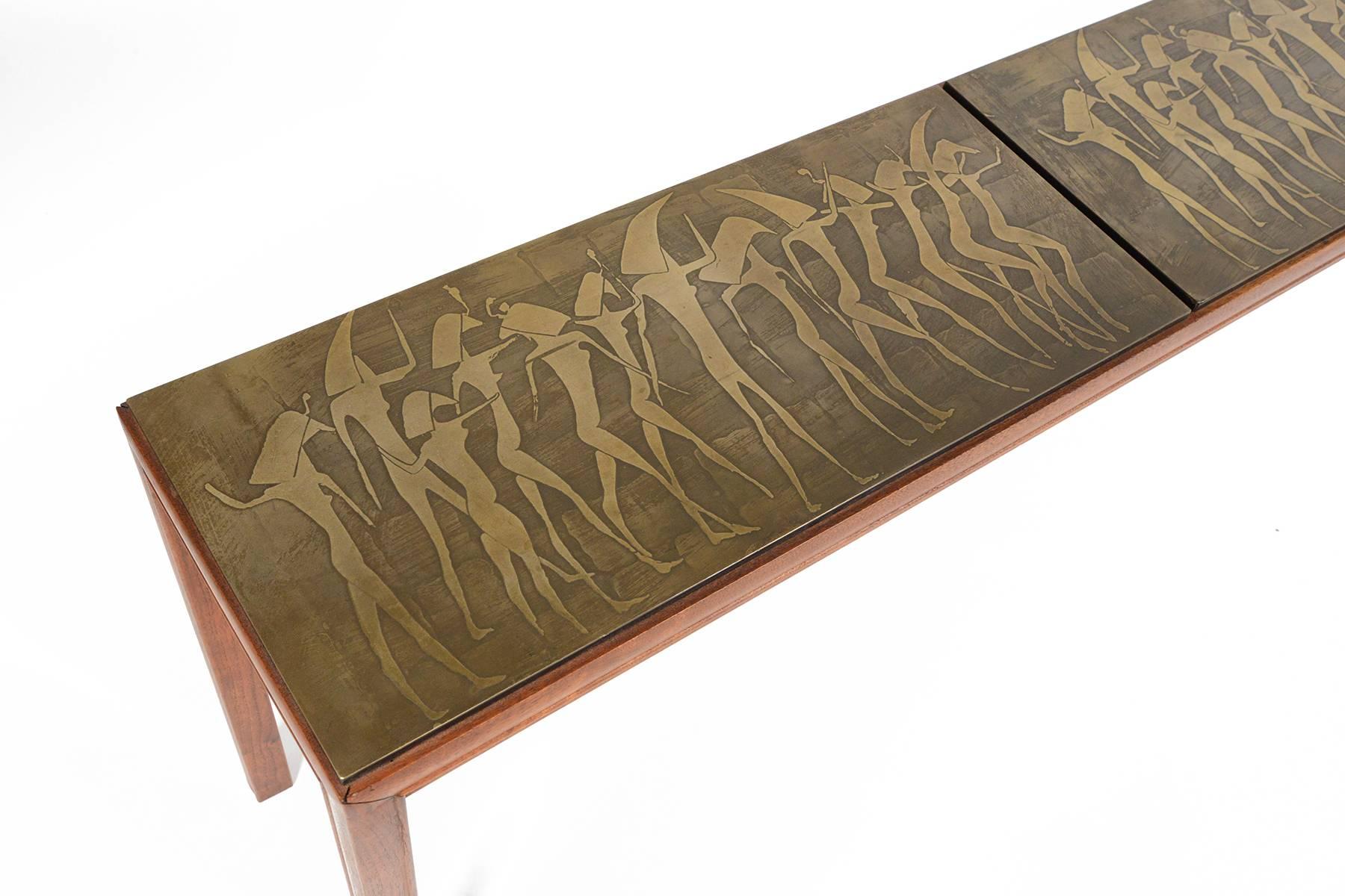 American Metropolitan Egyptian Relief Walnut Console Table