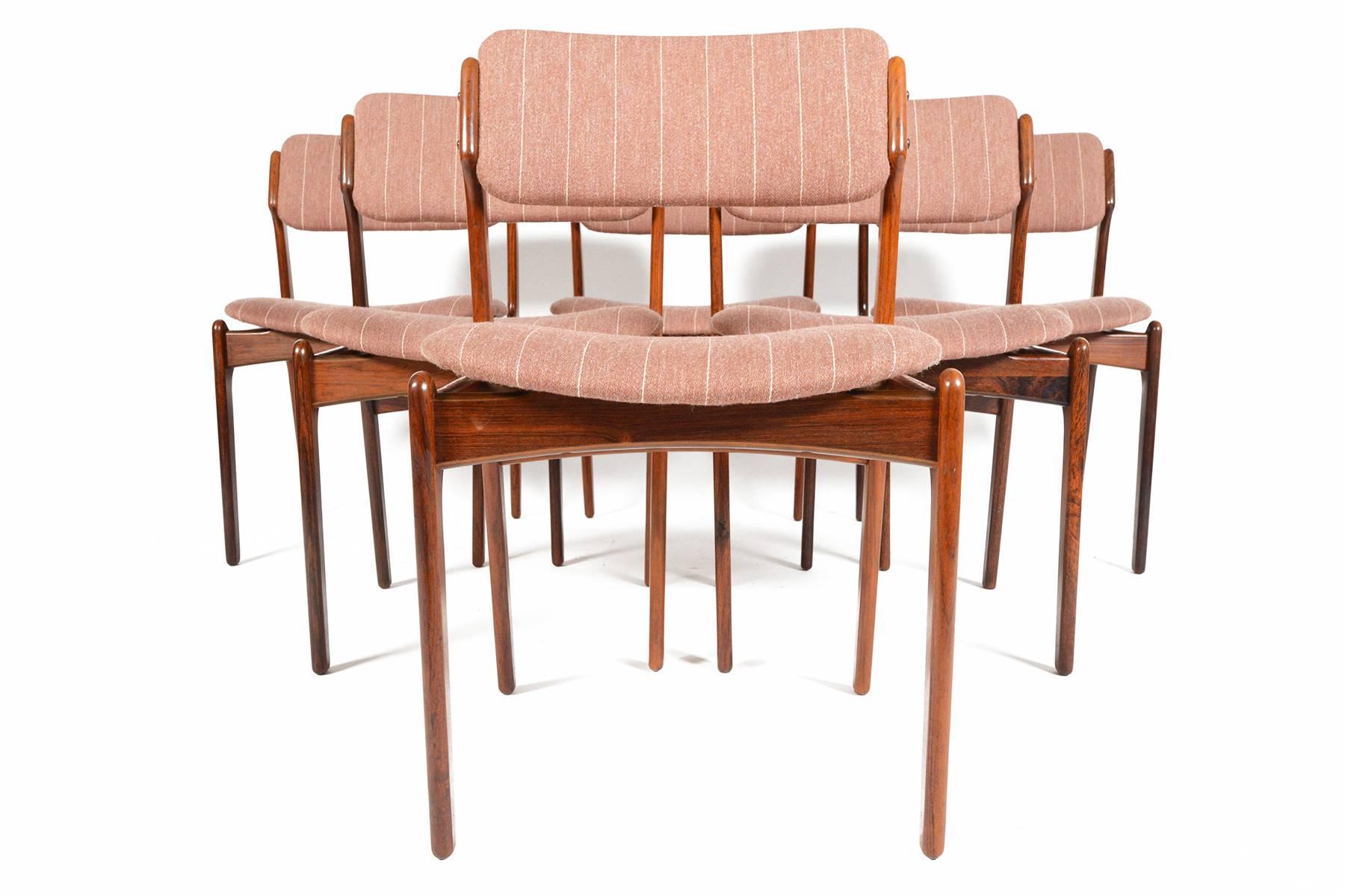 Scandinavian Modern Set of Six Erik Buck Model 49 Dining Chairs in Rosewood 