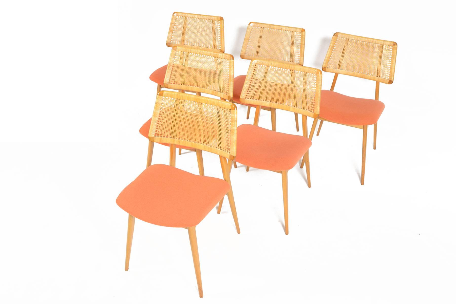 Mid-Century Modern Set of Six Caned Back Dining Chairs by Habeo 