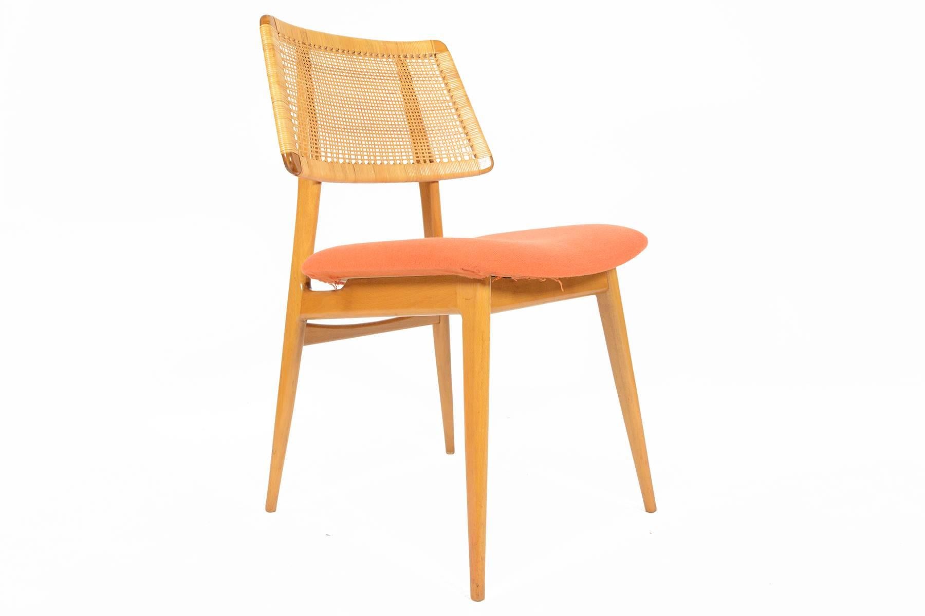 Rattan Set of Six Caned Back Dining Chairs by Habeo 