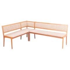 Danish Two Piece Corner Dining Bench in Teak + Wool