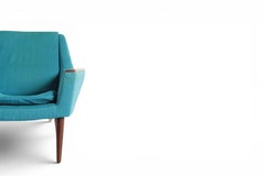 1960s Danish Low-Back Lounge Chair in Blue Wool + Teak