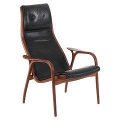 Yngve Ekstrom Lamino Armchair in Teak + Black Leather by Swedese