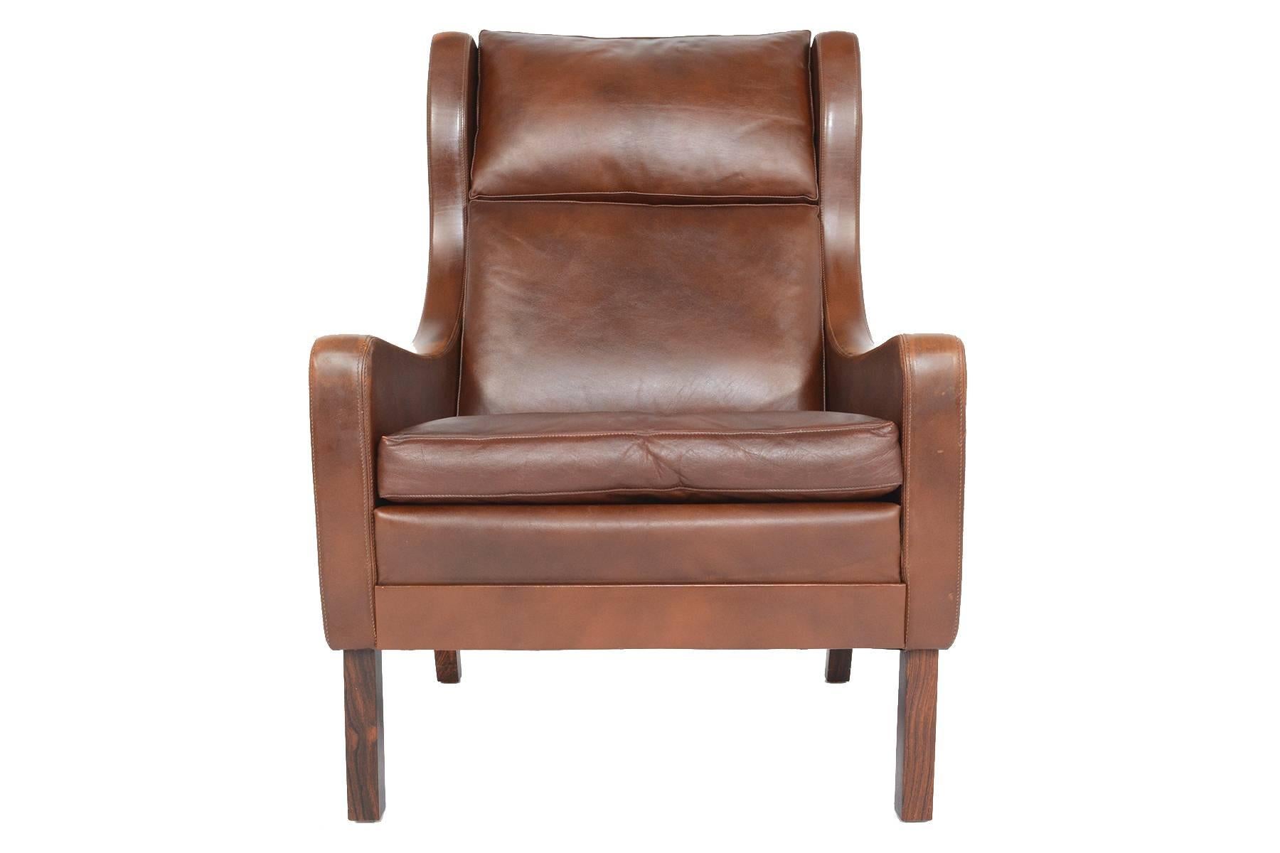 Møgensen Style High Back Leather Lounge Chair 1