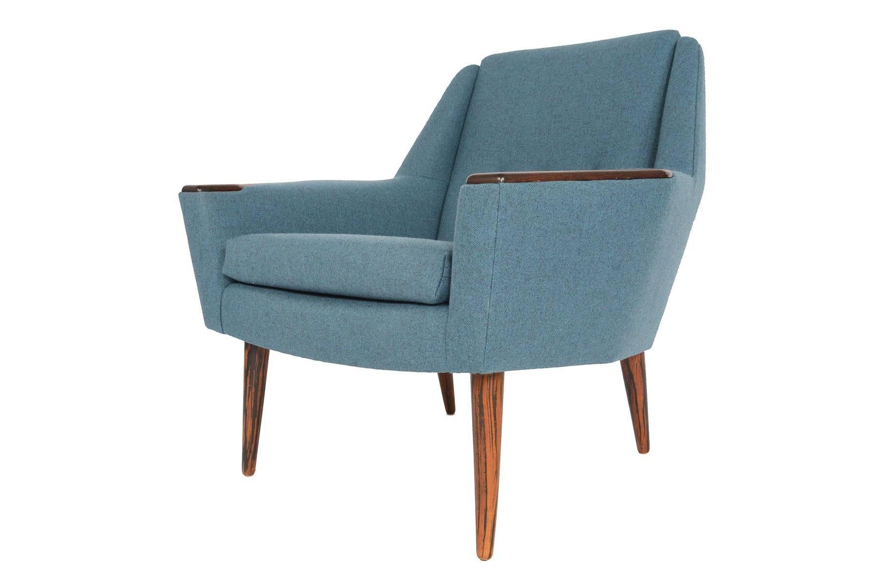 Atomic Danish Modern Midcentury Rosewood Lounge Chair in Cerulean Wool 2