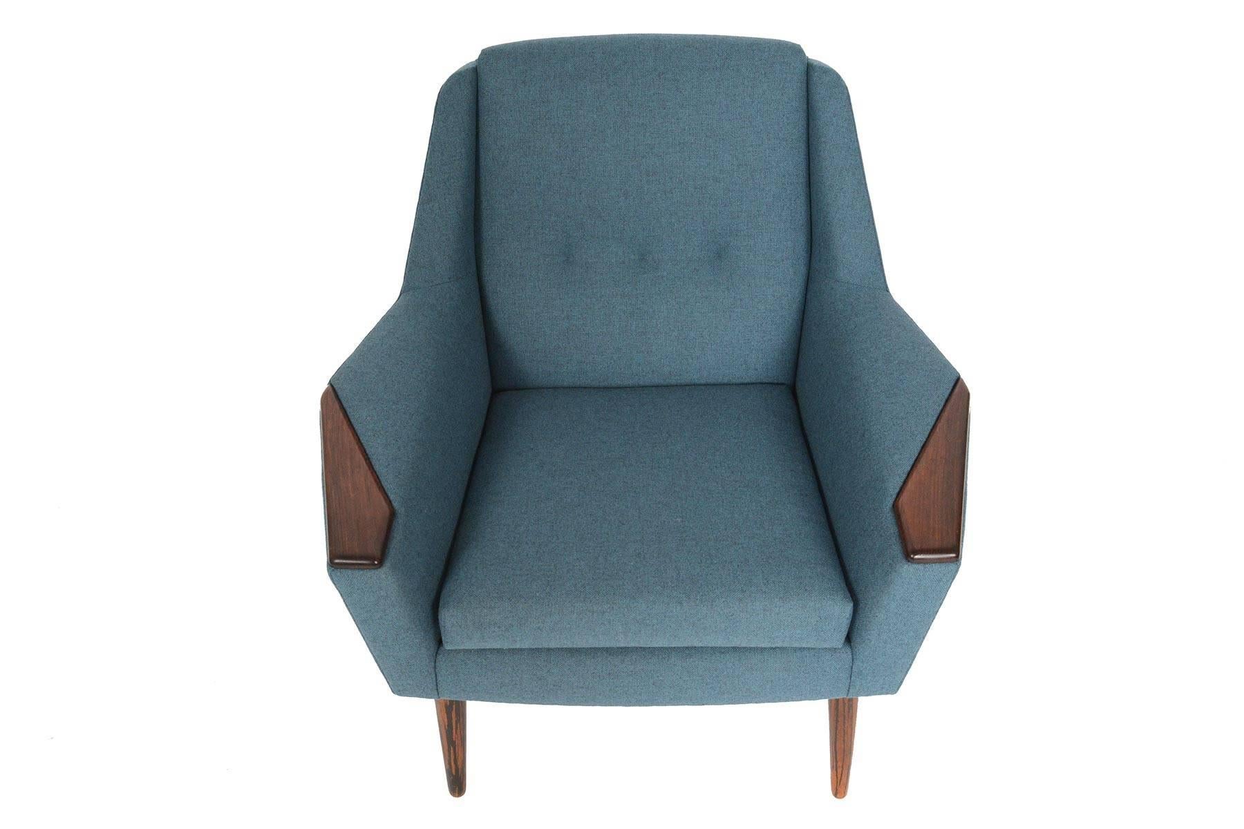 Atomic Danish Modern Midcentury Rosewood Lounge Chair in Cerulean Wool 3