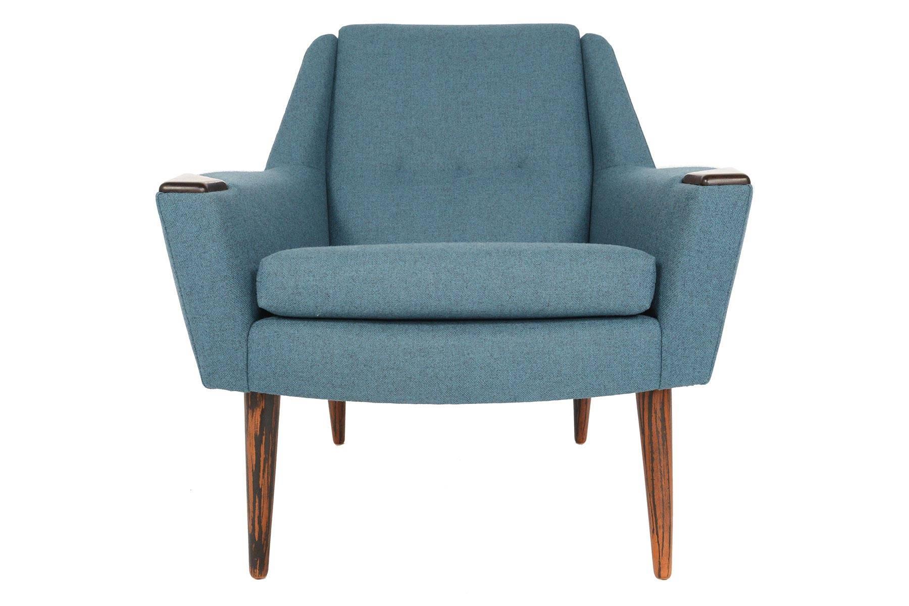 Atomic Danish Modern Midcentury Rosewood Lounge Chair in Cerulean Wool 4