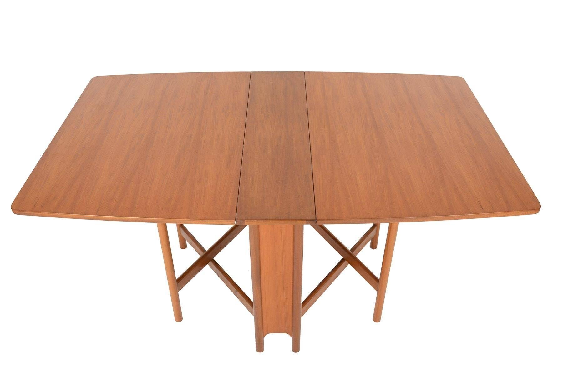 Brass Mid-Century Modern Drop Leaf Dining Table in Teak by A.H. McIntosh