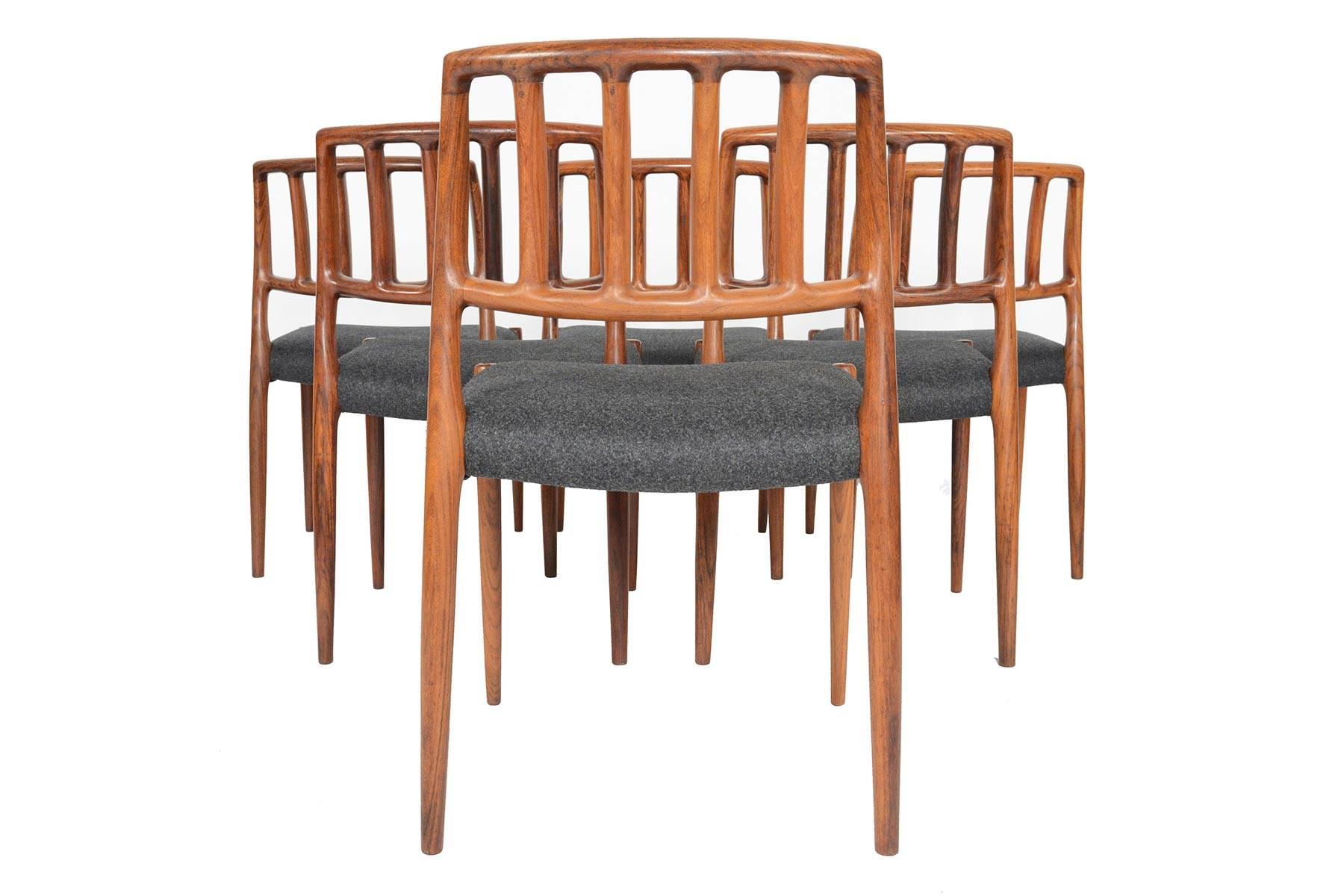 20th Century Set of N.O. Møller Model 83 Danish Modern Midcentury Dining Chairs in Rosewood