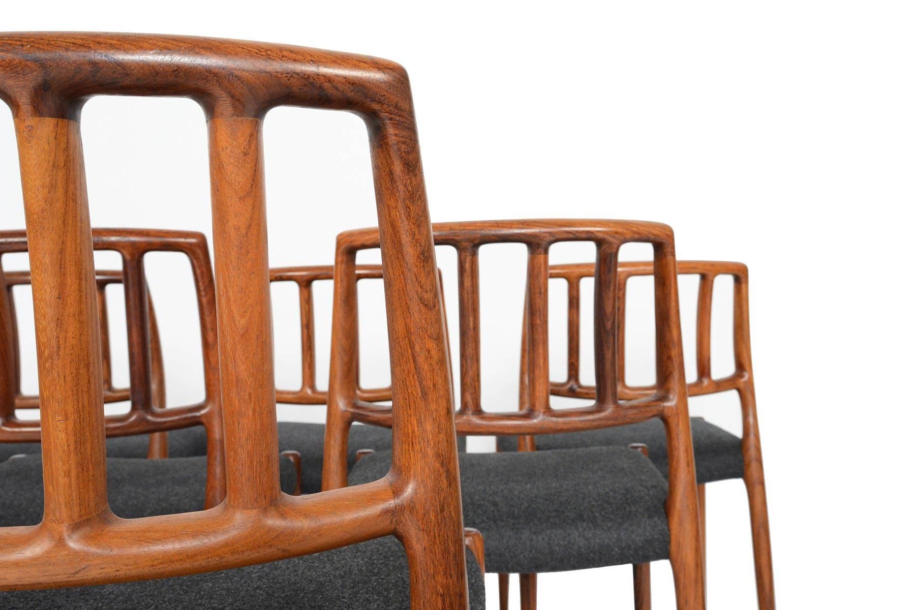 Wool Set of N.O. Møller Model 83 Danish Modern Midcentury Dining Chairs in Rosewood