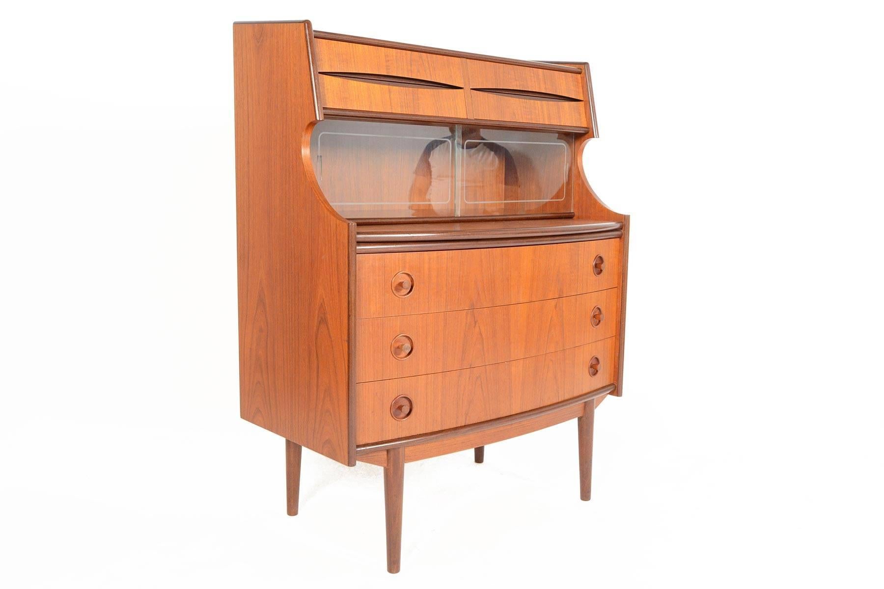 Danish Mid-Century Modern Bow Front Teak Secretary Desk by Falsigs In Excellent Condition In Berkeley, CA