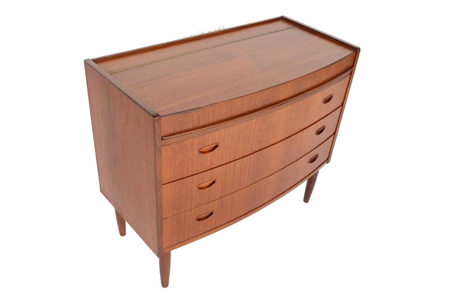 Danish Mid-Century Modern Bow Front Flip Top Secretary or Vanity in Teak In Excellent Condition In Berkeley, CA