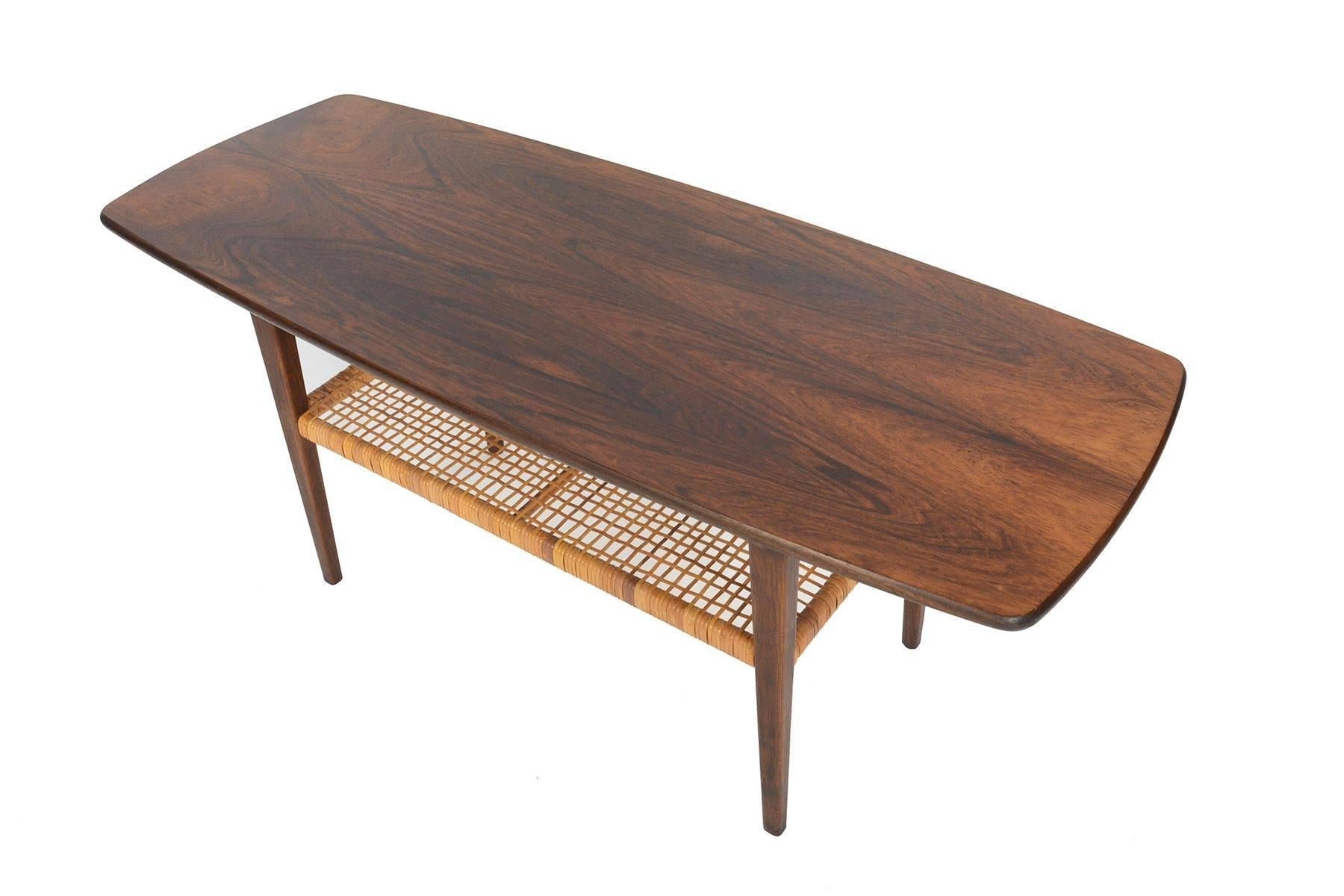 Danish Mid-Century Modern Brazilian Rosewood adn Cane Surfboard Coffee Table 2