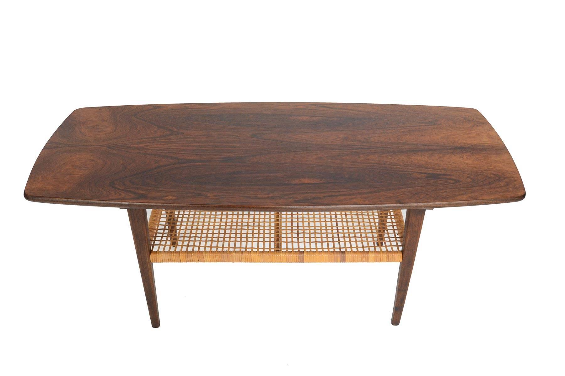 20th Century Danish Mid-Century Modern Brazilian Rosewood adn Cane Surfboard Coffee Table