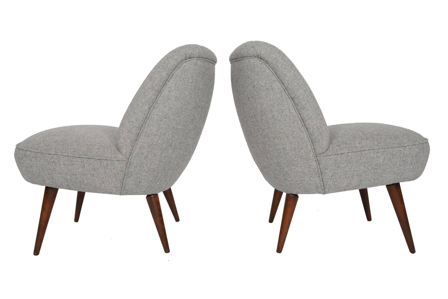 Pair of German Mid-Century Modern Lounge Chairs in Grey Maharam Wool In Excellent Condition In Berkeley, CA