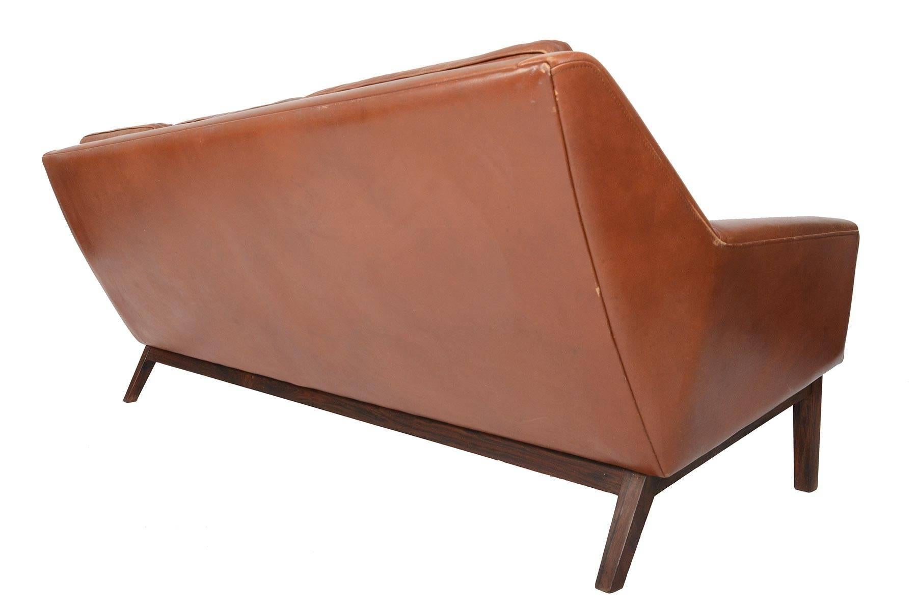 Danish Mid-Century Modern Sofa in Rosewood + Patinated Rust Leather 5