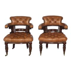 Pair of Regency Style Leather Tufted Library Chairs