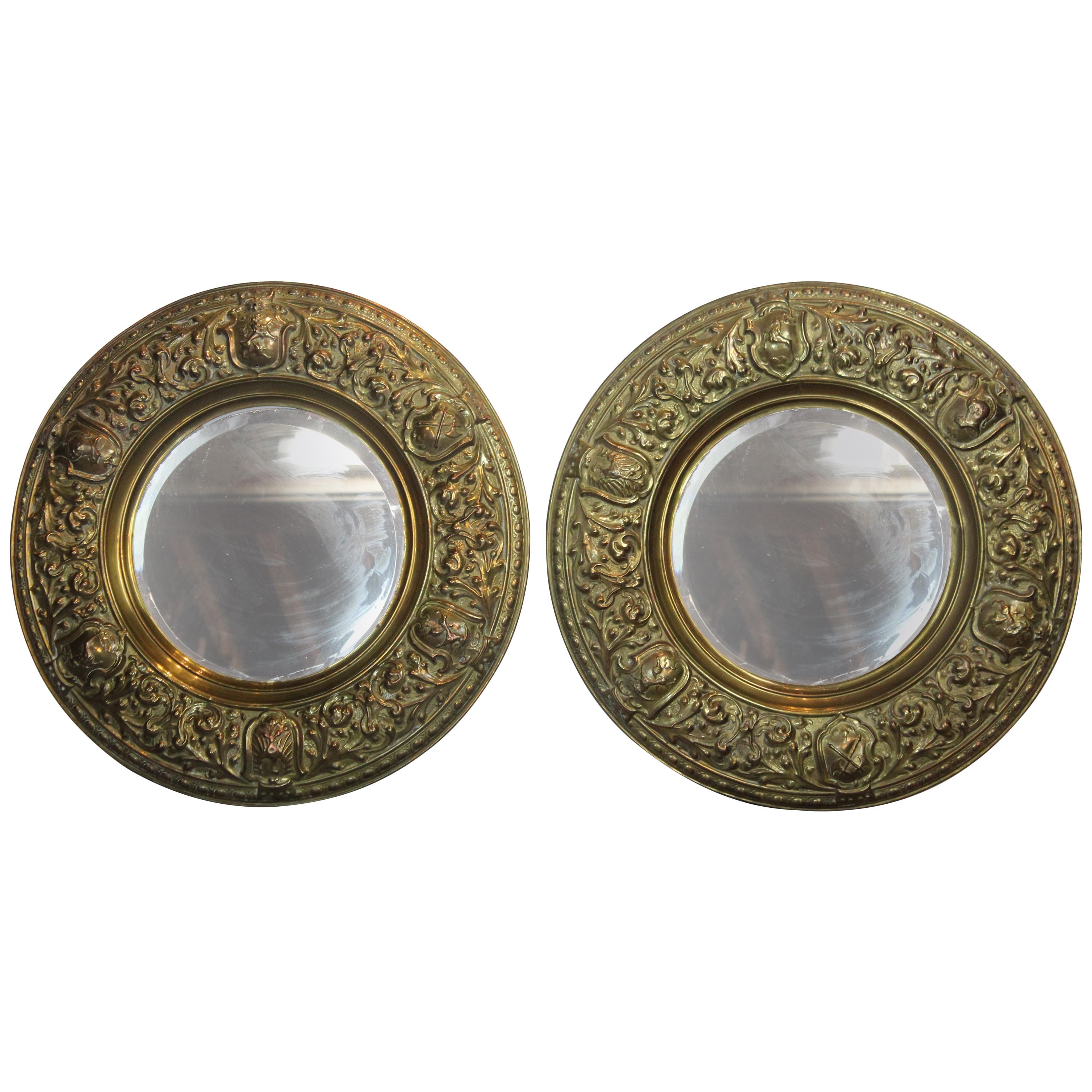 Pair of Brass Medieval Style Mirror
