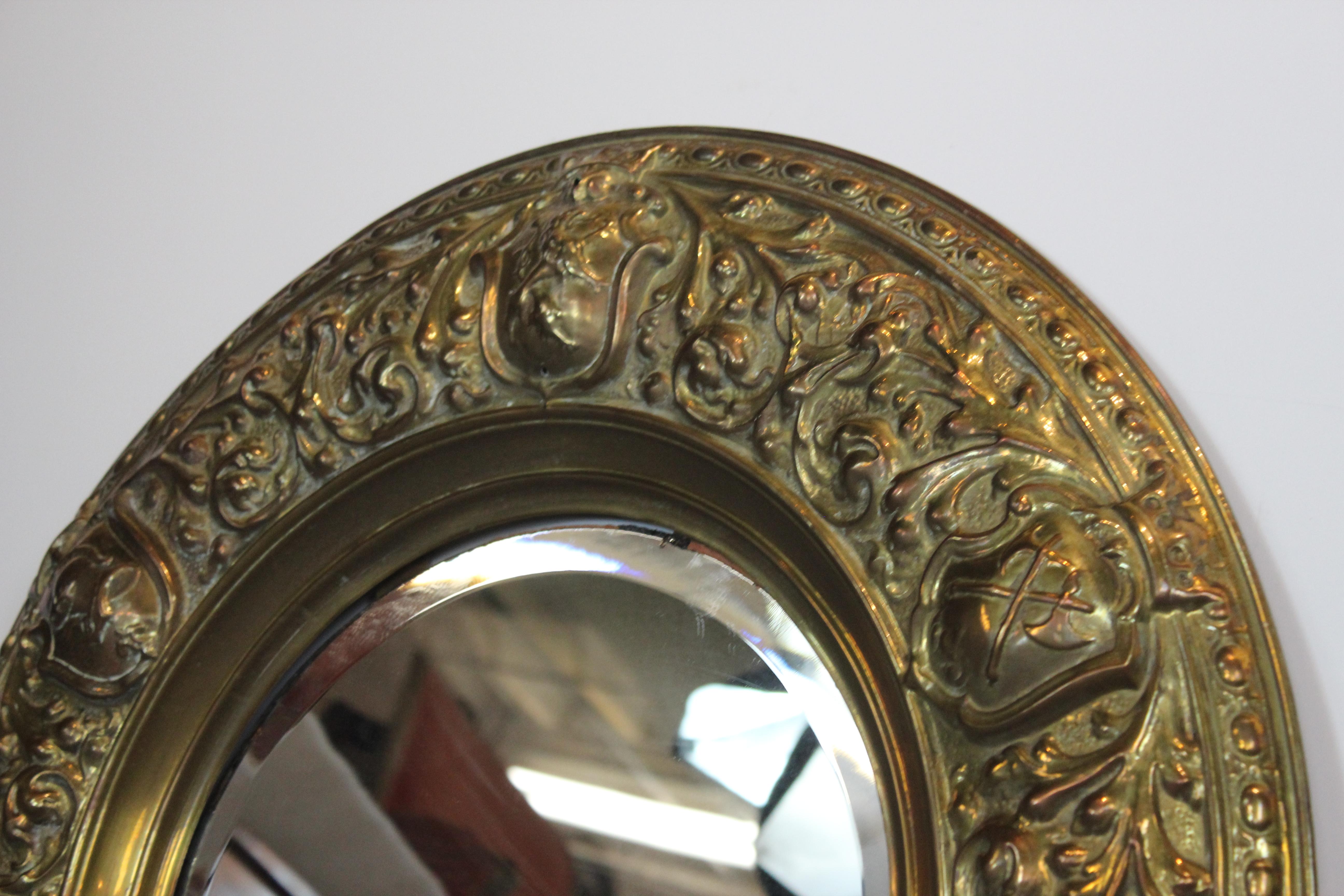 English Pair of Brass Medieval Style Mirror