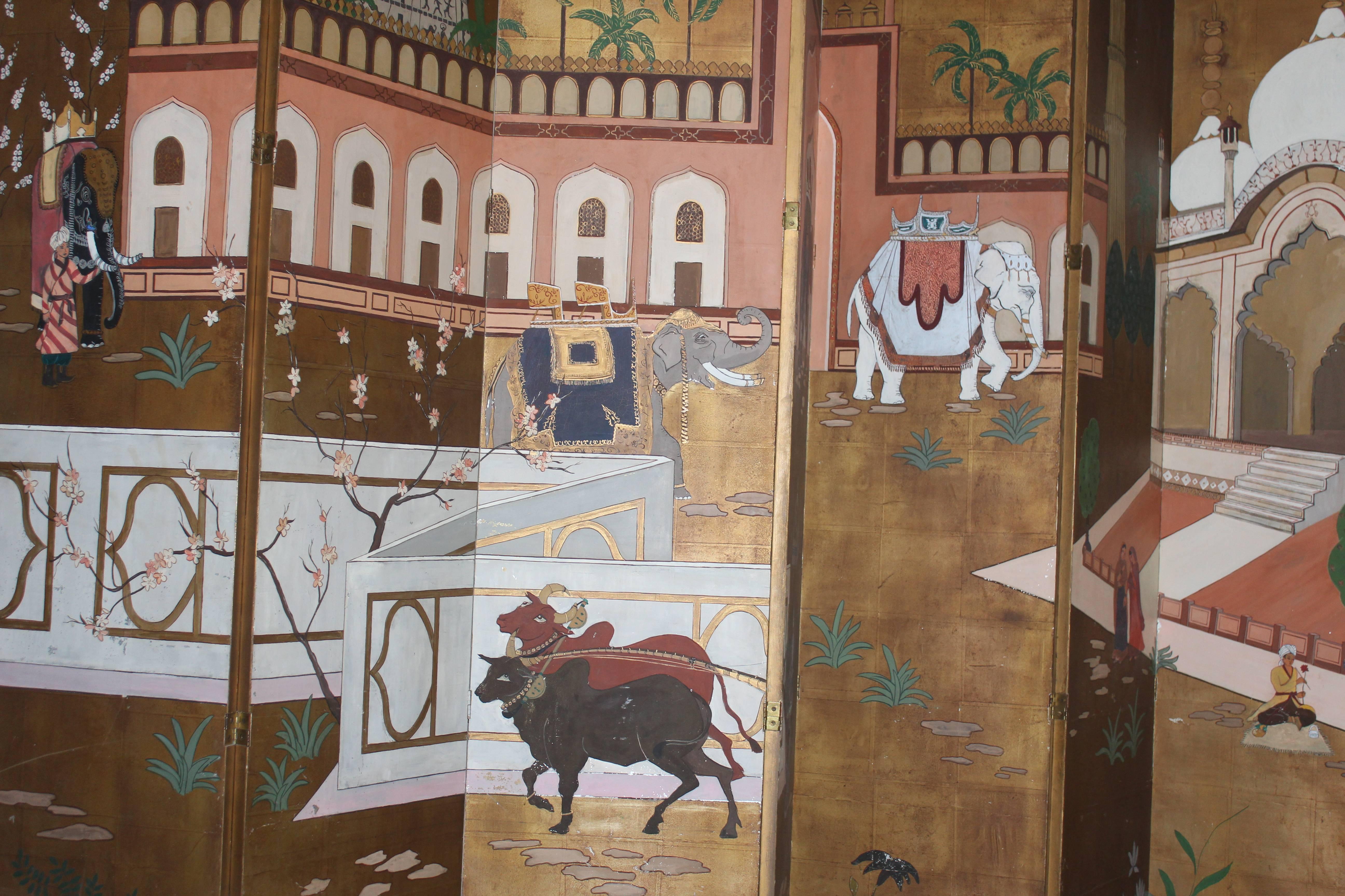 Beautiful scene of Taj Mahal, painted on paper applied on wood. Equestrian scene on the opposite side.