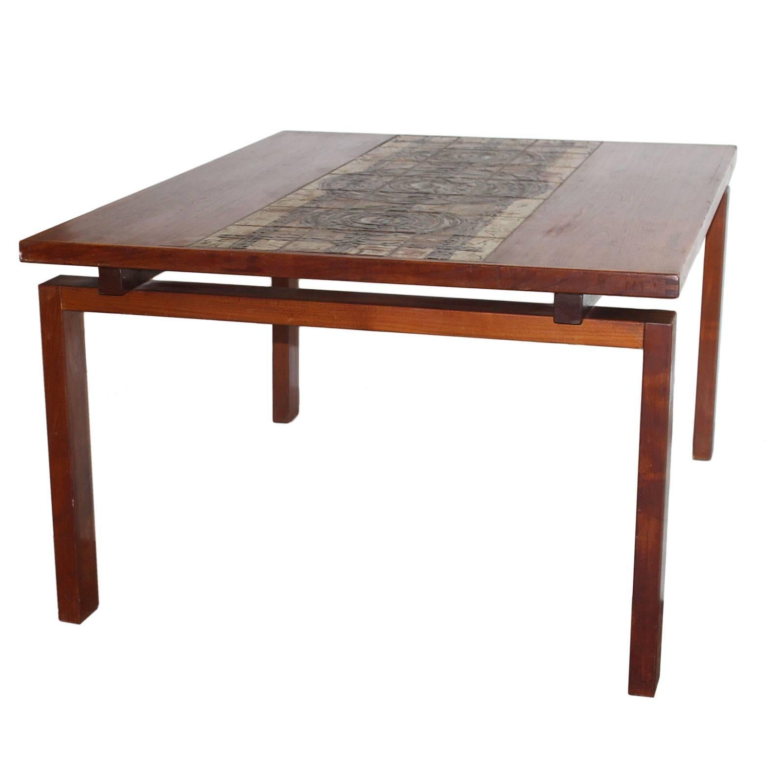 Teakwood and tile dining table by Ox Art.