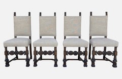Juego de 4 sillas de comedor de estilo Tudor Revival de finales del siglo XIX