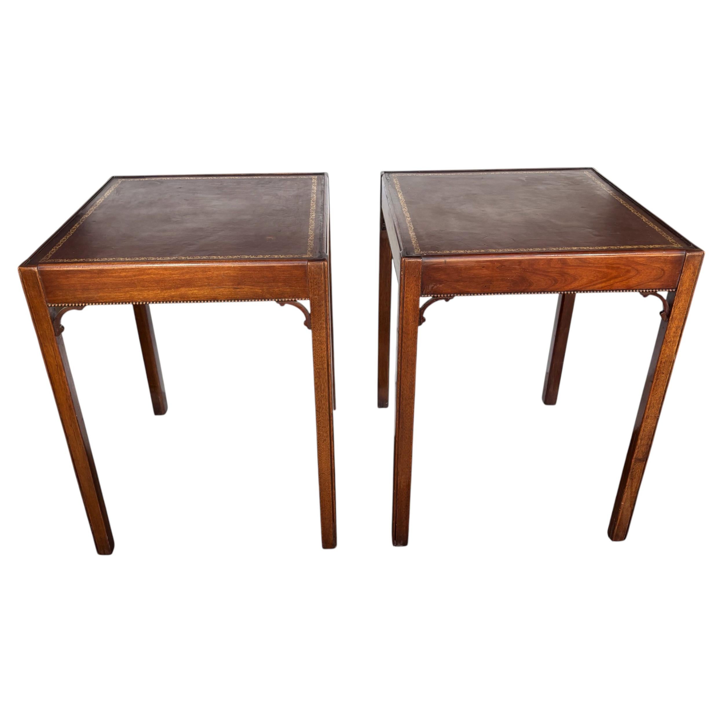 Leather Top End Table Set of 2 For Sale