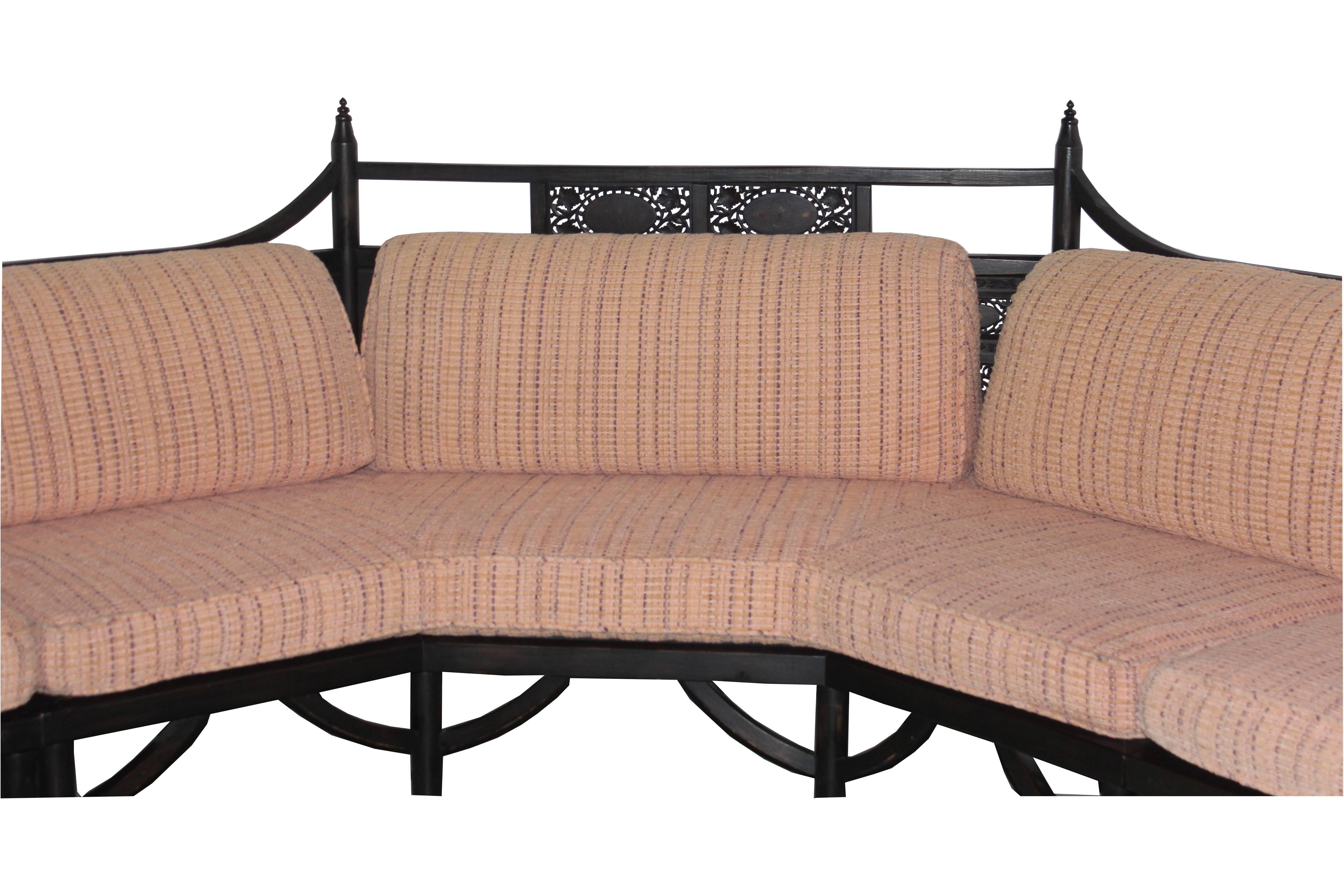 Three-piece sectional by Ritts Co. Moorish style wonderful quality sectional with a small accent table. Table 25