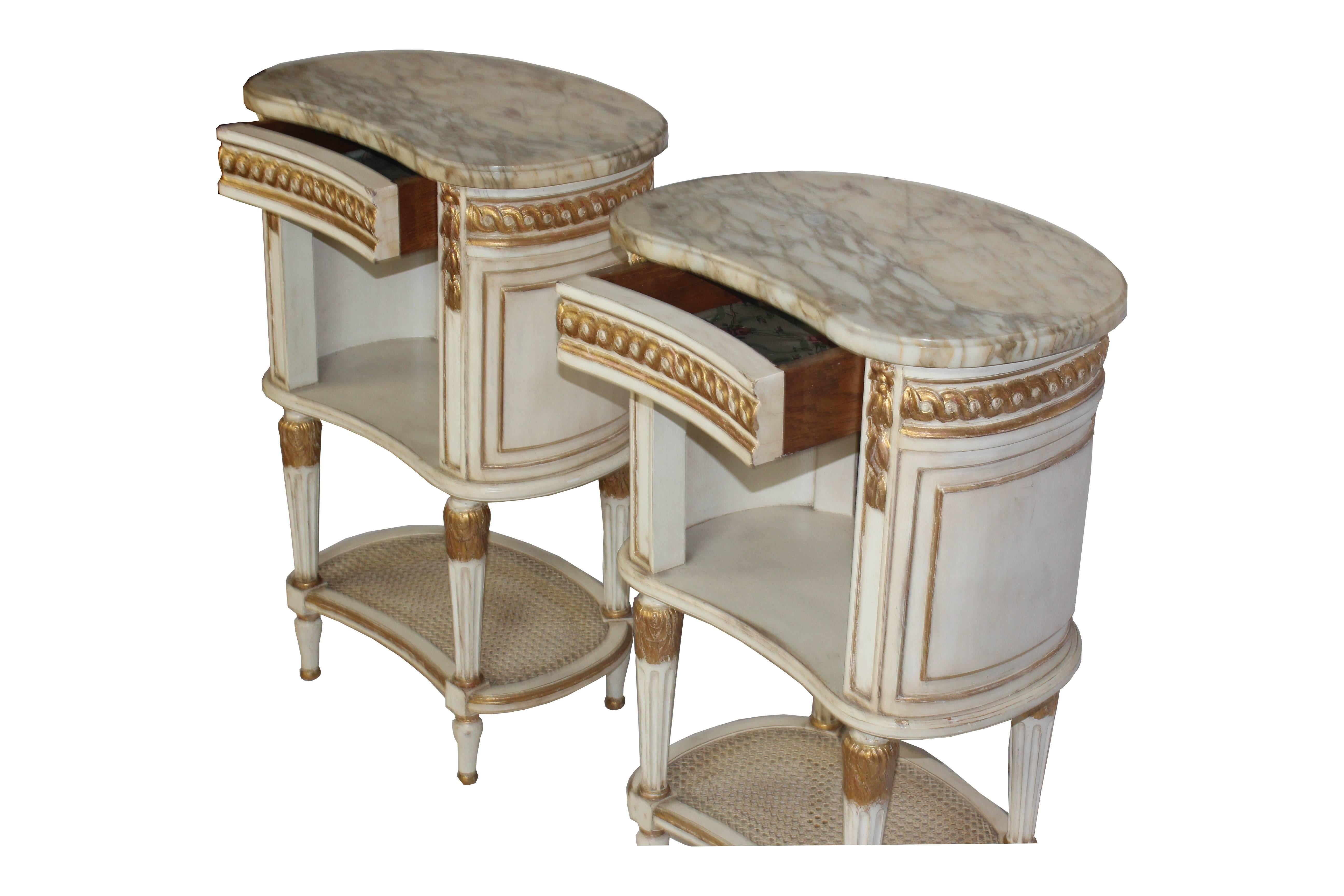 Italian Pair of Marble Top Nightstands