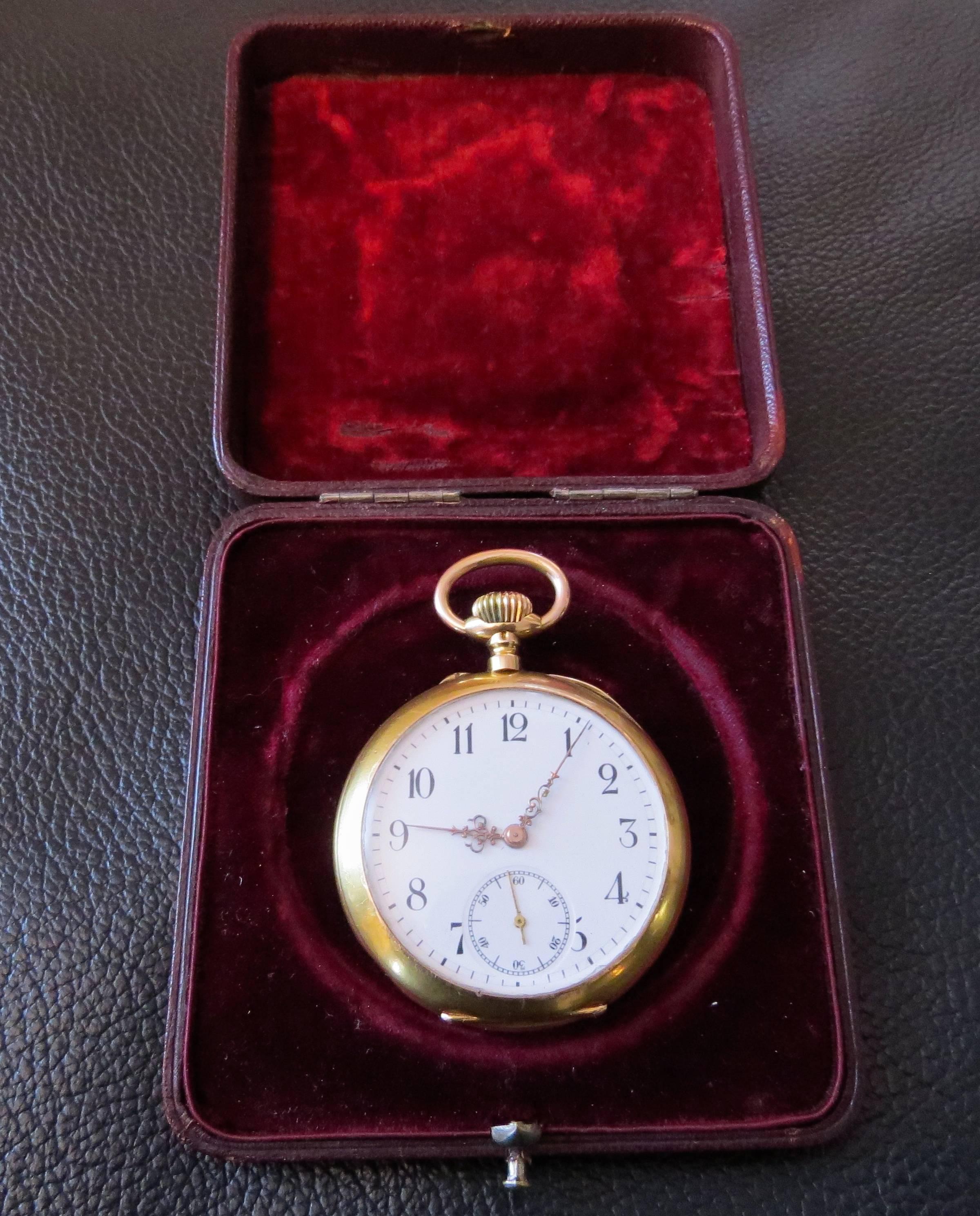 King Victor Emmanuel of Italy Swiss Richard pocket watch. Made by order of King Victor.

Early 20th century fine 18-karat gold and three color enamel keyless watch in original presentation box.

Measures 47mm not including the