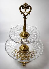 French Gilt Bronze & Cut Crystal Two-Tier Surtout De Table or Centerpiece Tazza