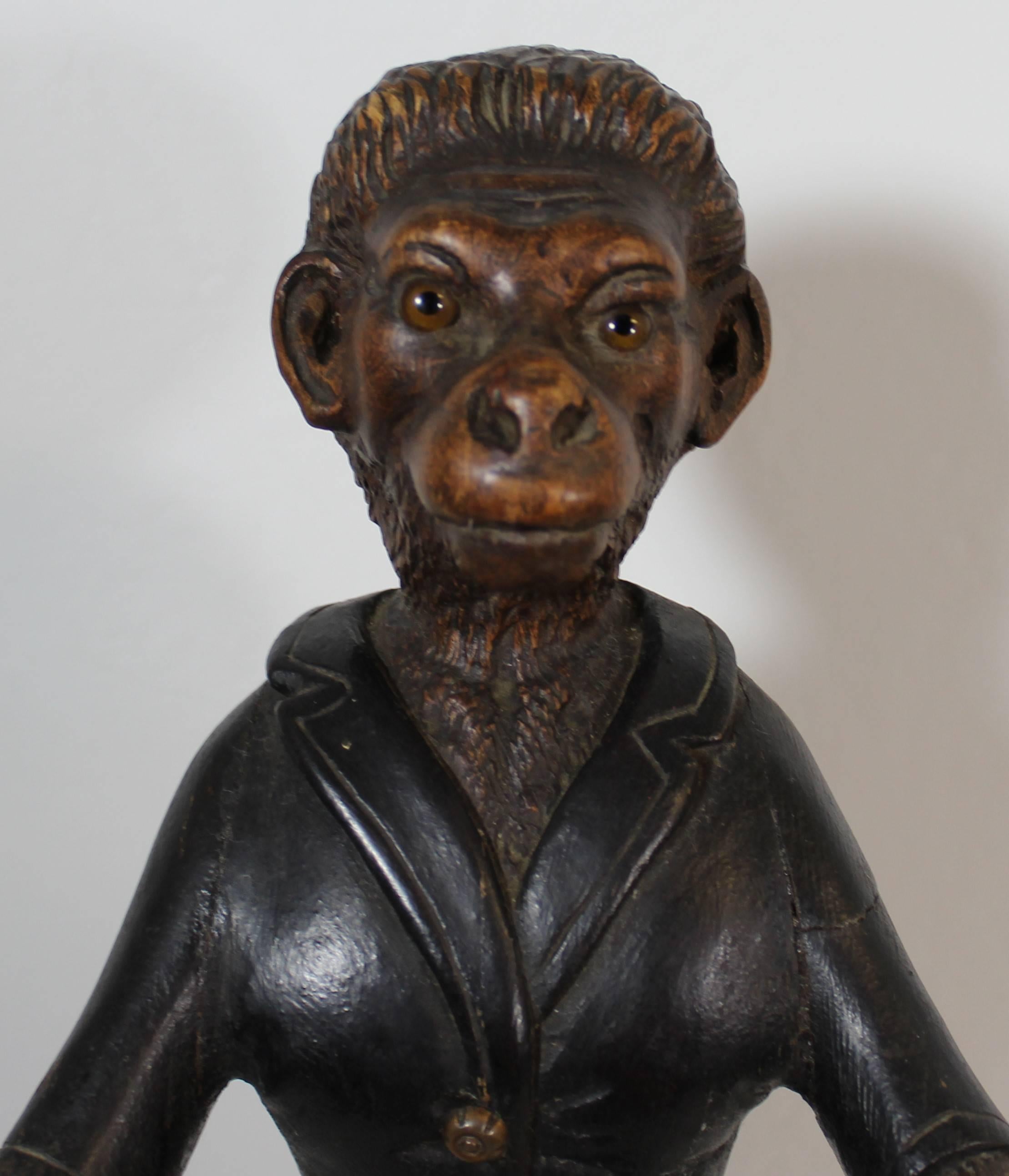 19th century Black Forest carved monkey sculpture.