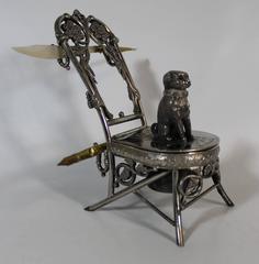 Meriden Silver Plate Co. Inkwell Featuring Boston Terrier with Glass Eyes