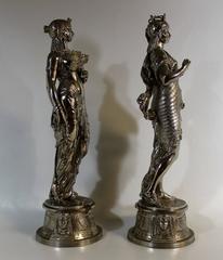 Charles Anfrie French Bronze and Nickel Plated Mythological Greek Sculptures