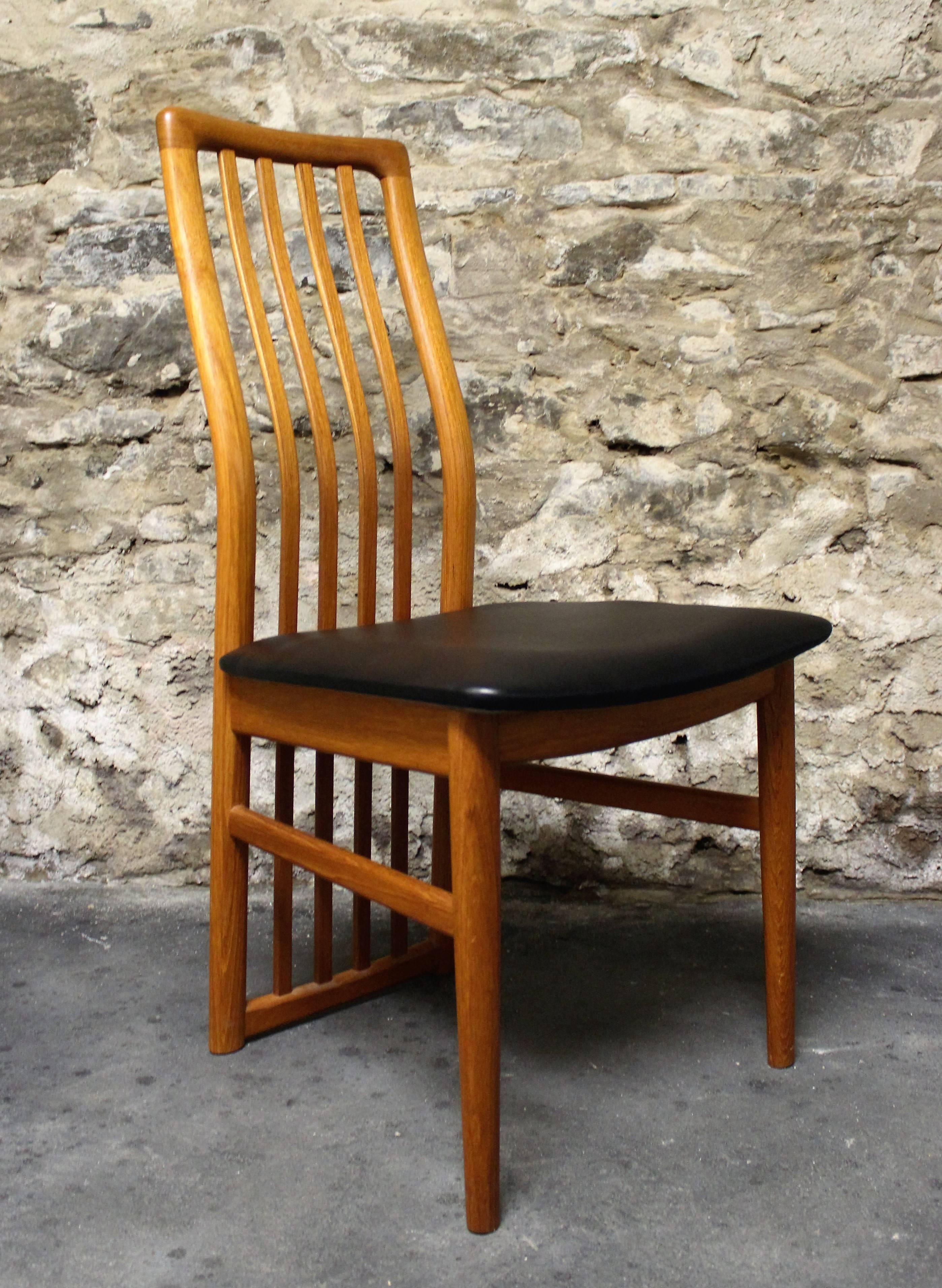 Six Kai Kristiansen dining room chairs for Schou Andersen (SVA Mobler), Danish modern.