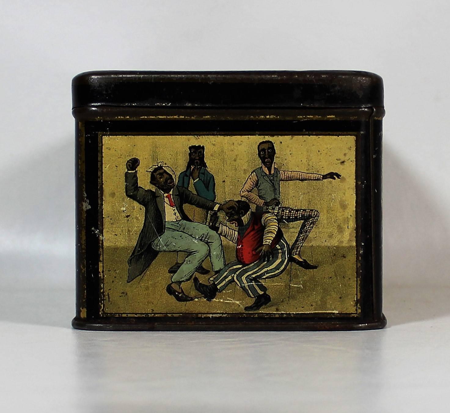 Black Americana Lithographed Tin Box with Works from Theodore Worth In Fair Condition In Hamilton, Ontario