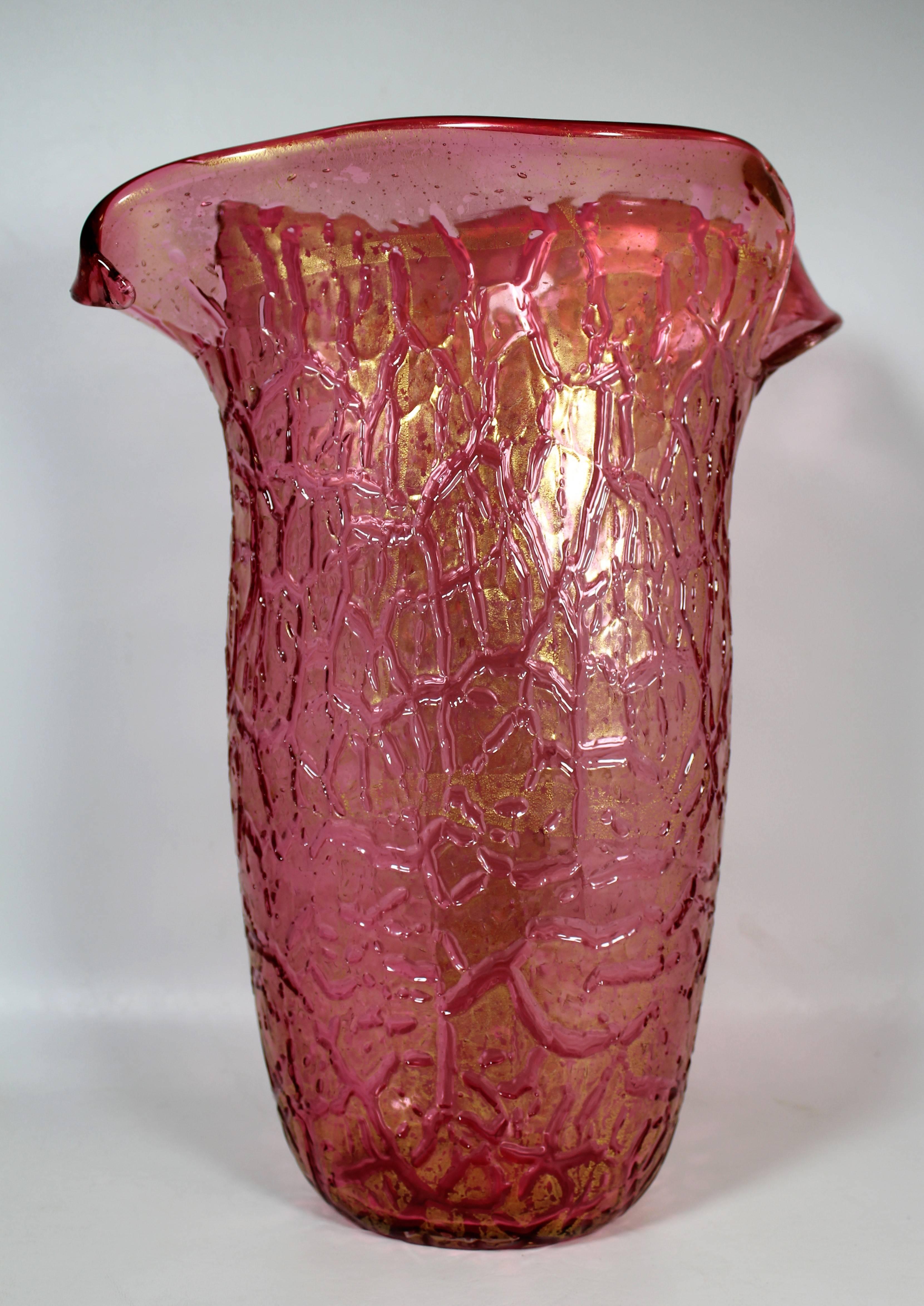 Enrico Camozzo Murano glass vase with gold flecks.