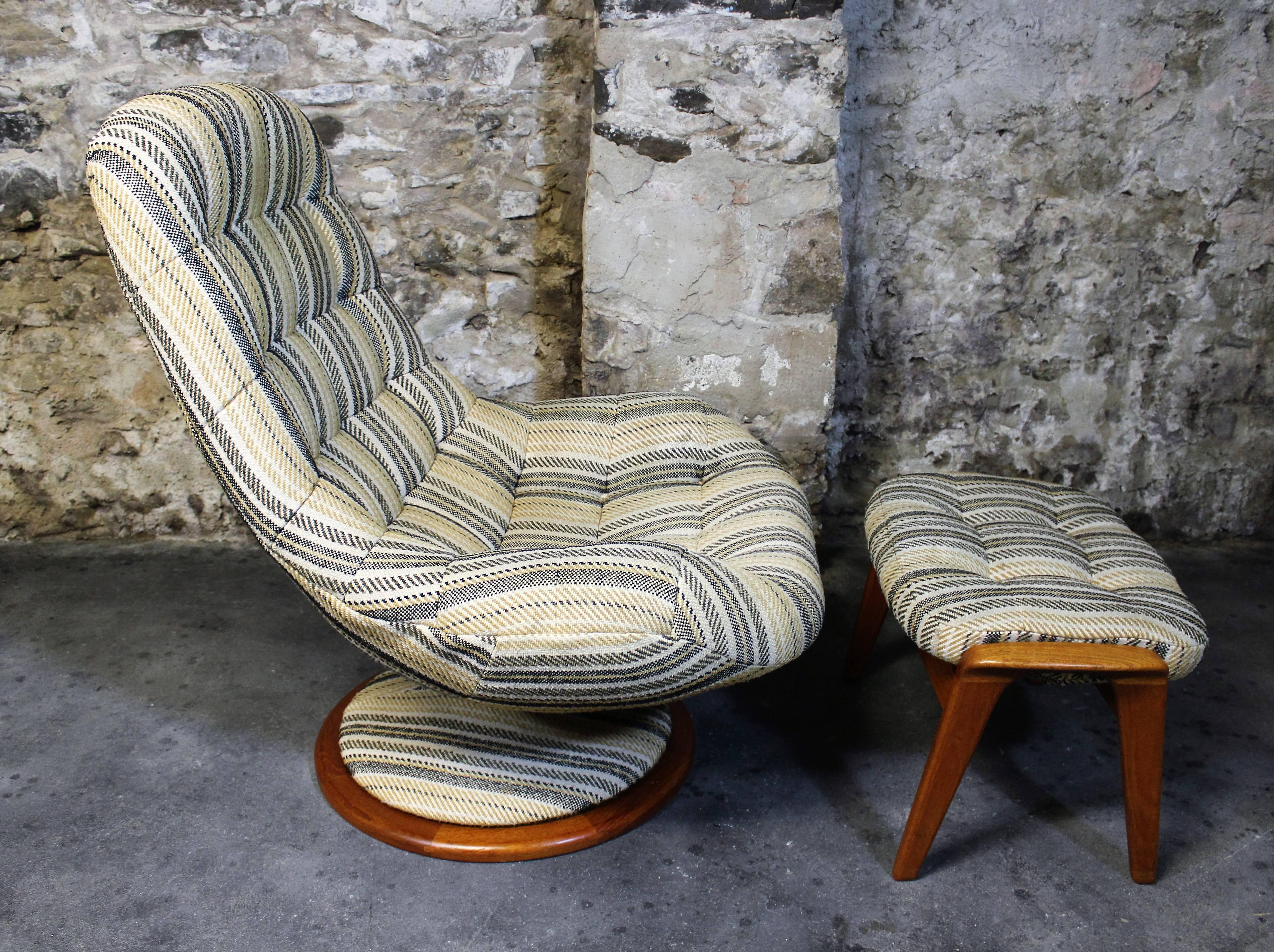 Scandinavian Modern R. Huber Teak Sofa, Lounge Chair and Ottoman, Danish Modern
