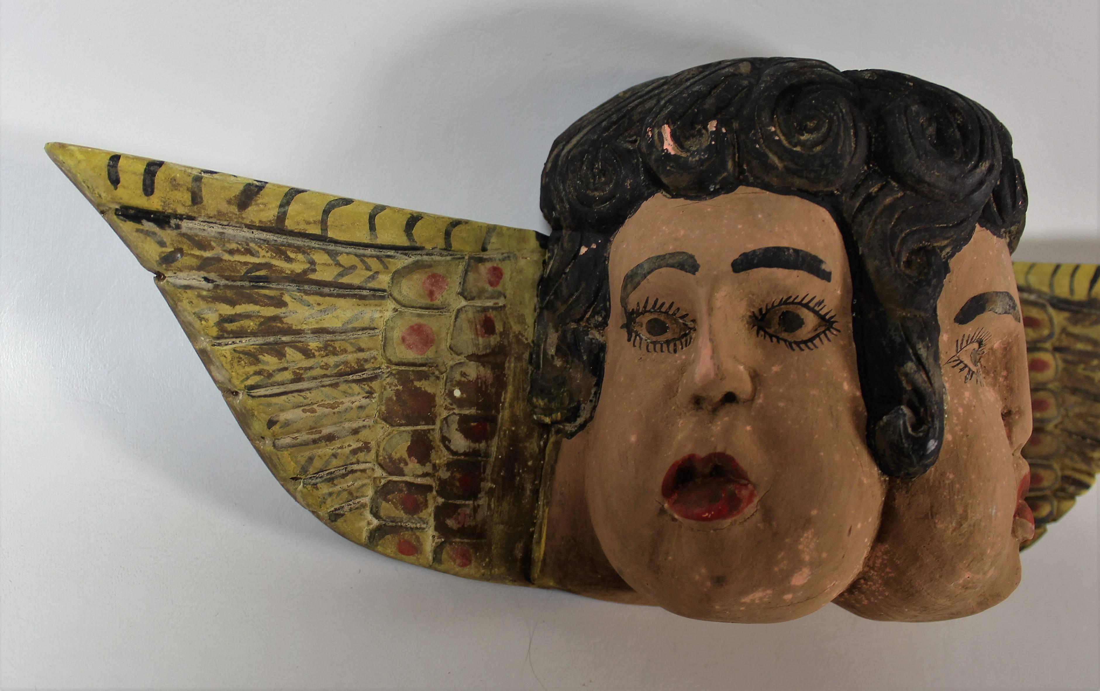 American Folk Art Hand-Carved Double Faced Cherubs